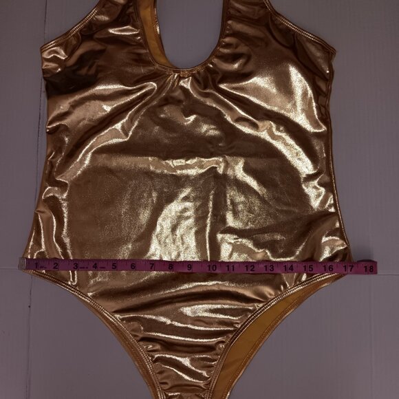METALLIC GOLD PADDED CUPS ONE PIECE SWIMSUIT - Picture 6 of 12